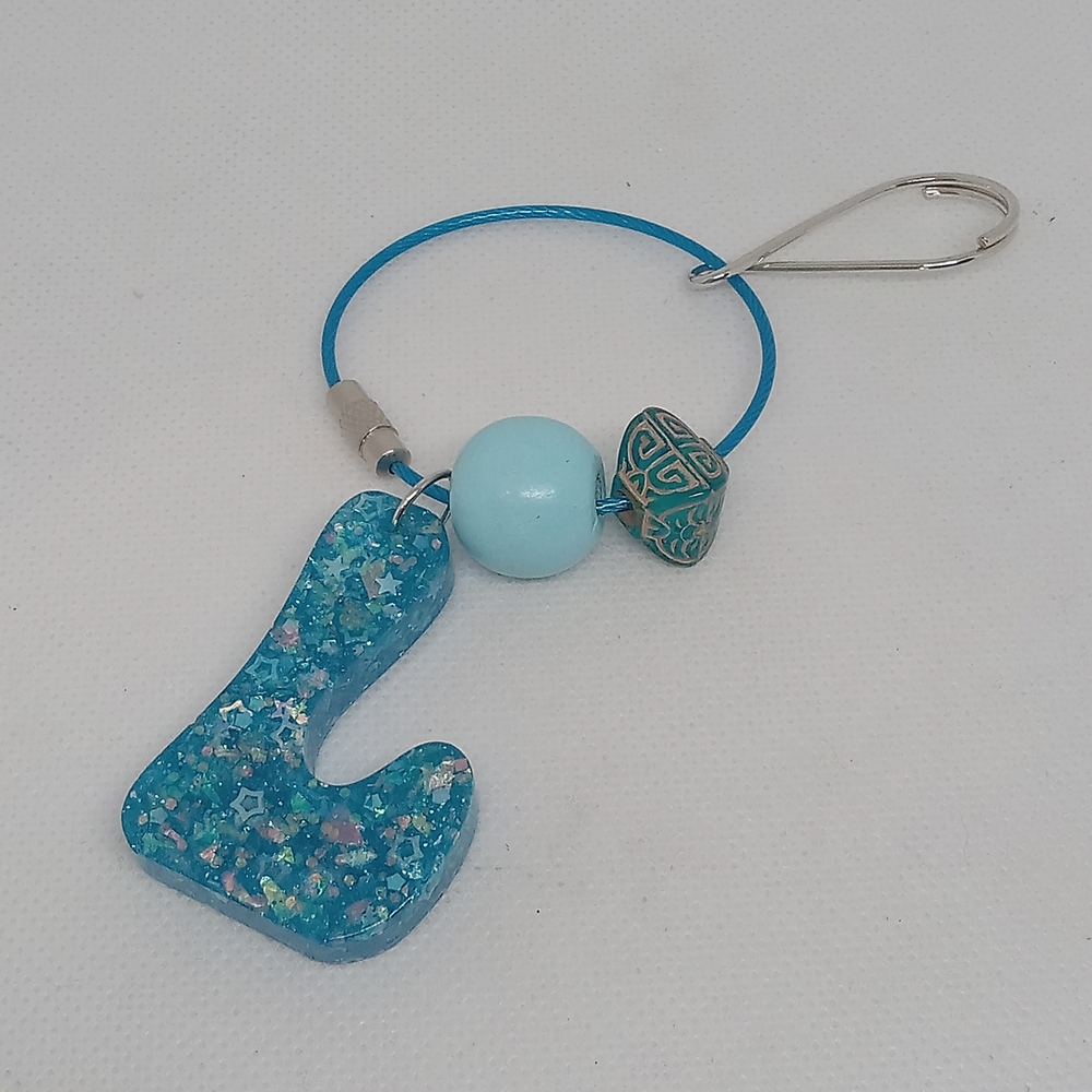Blue Glittery Keychain with Beads